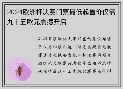 2024欧洲杯决赛门票最低起售价仅需九十五欧元震撼开启